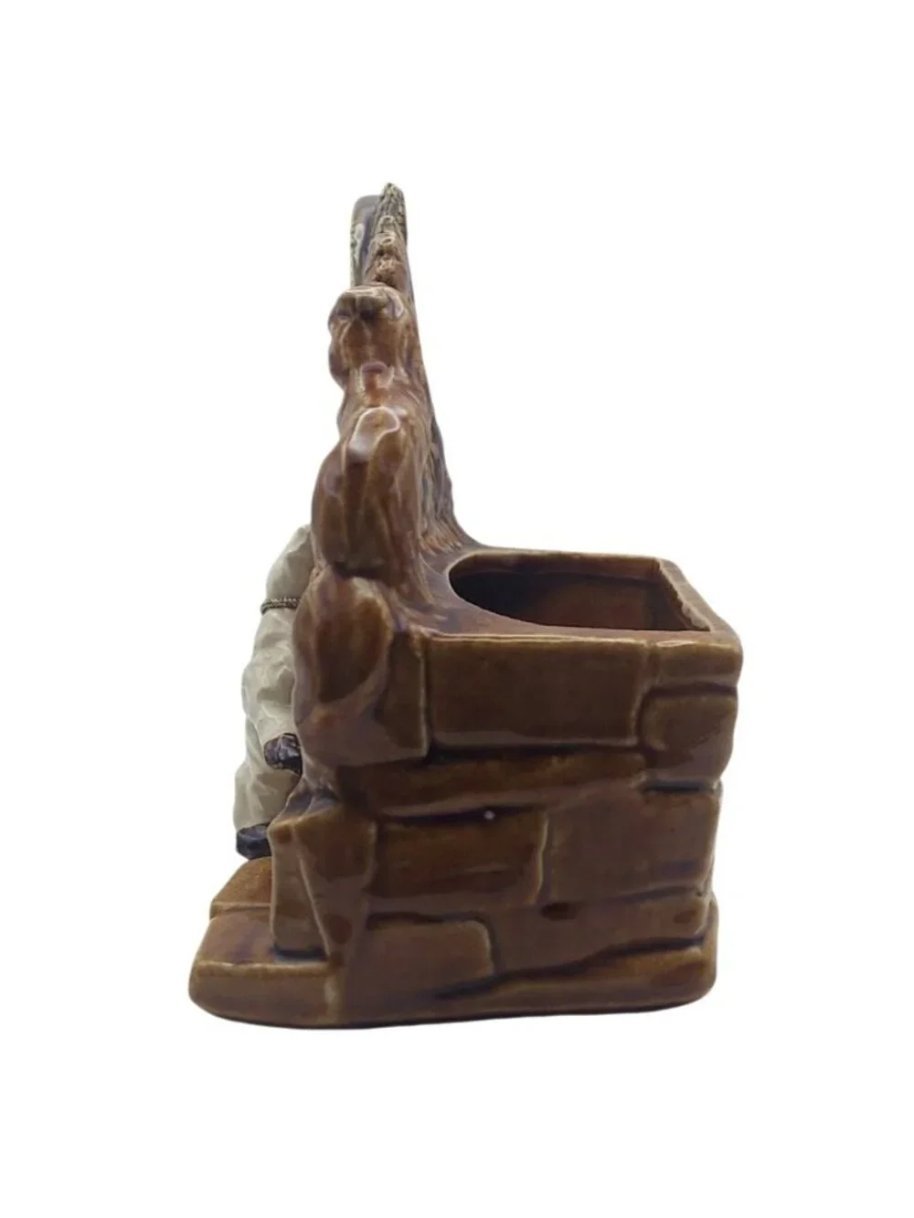 Vintage MCM McCoy Spinning Wheel Scottie Dog Cat Brown Glazed Pottery Planter